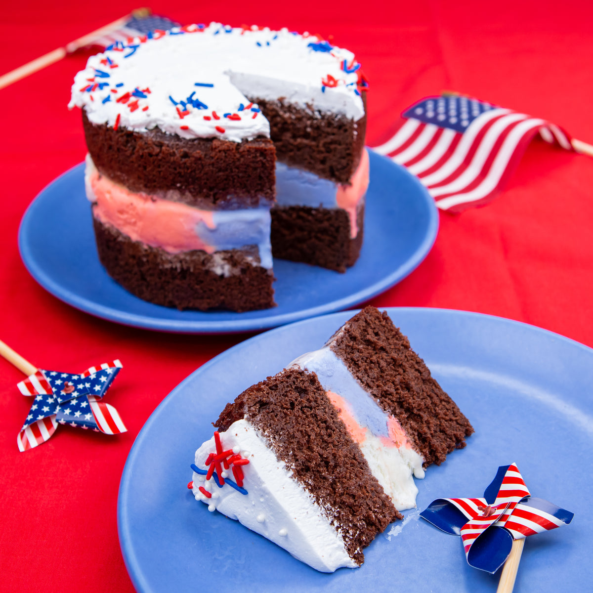 Red, White & Blue Gluten-Free Chocolate Ice Cream Cake – WOW Baking Company