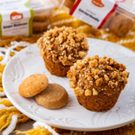 Gluten-free, moist Spiced Pumpkin Muffins with Cookie Topping
