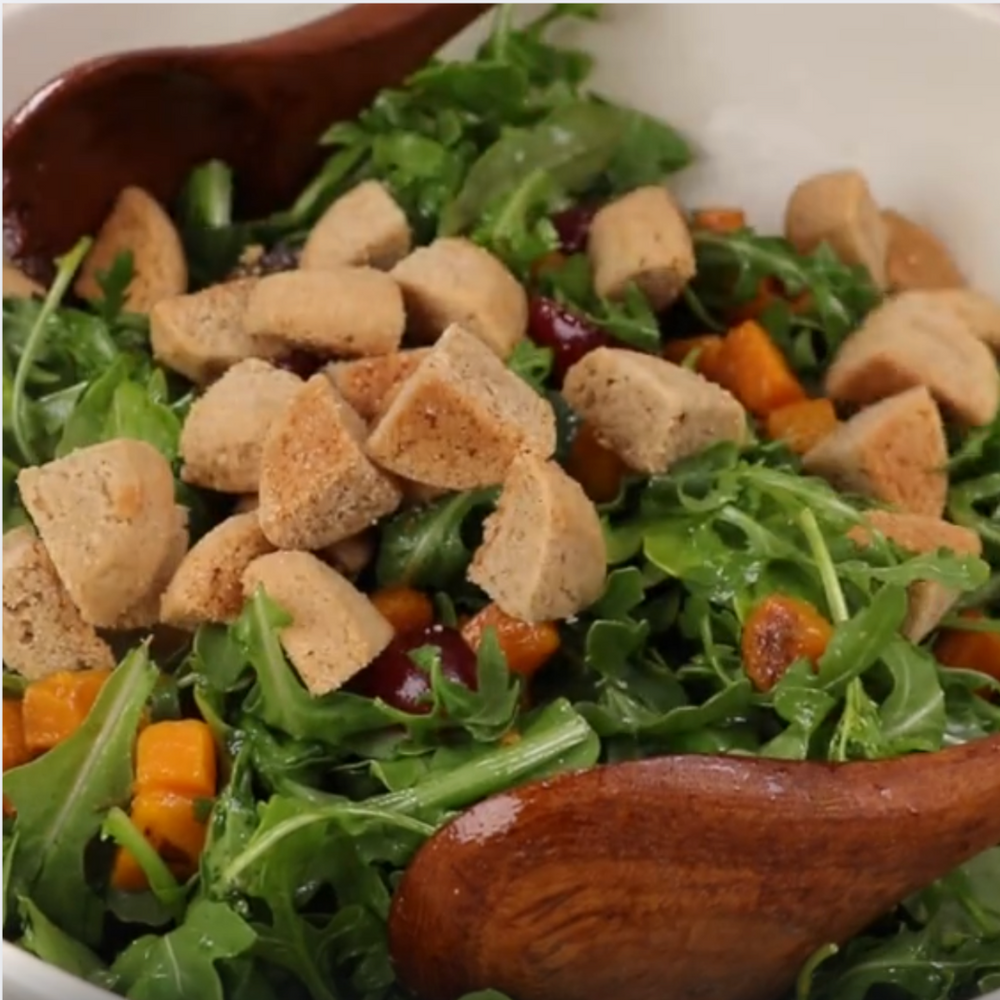 Wild Greens with Orange Clove Cookie Croutons