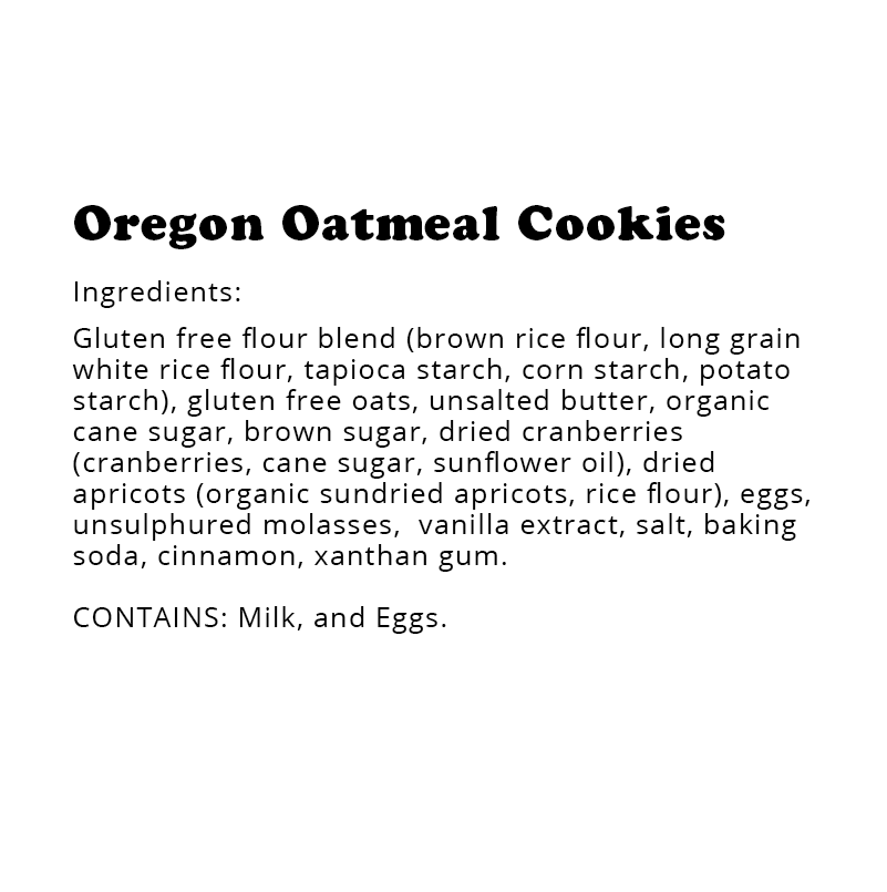 GlutenFree Oregon Oatmeal Cookie Shelf Stable (12 Pack) WOW Baking
